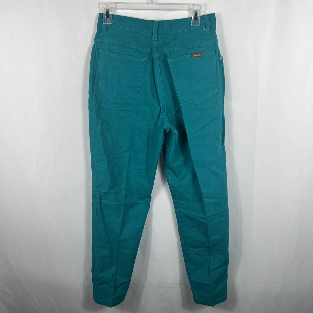 Vintage 90's Bonjour Women's Button Up Pants‎ Teal Green Size 13/14 100% Cotton